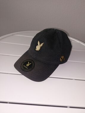 "PLAYBOY" Black Baseball Cap with Gold Bunny Pin